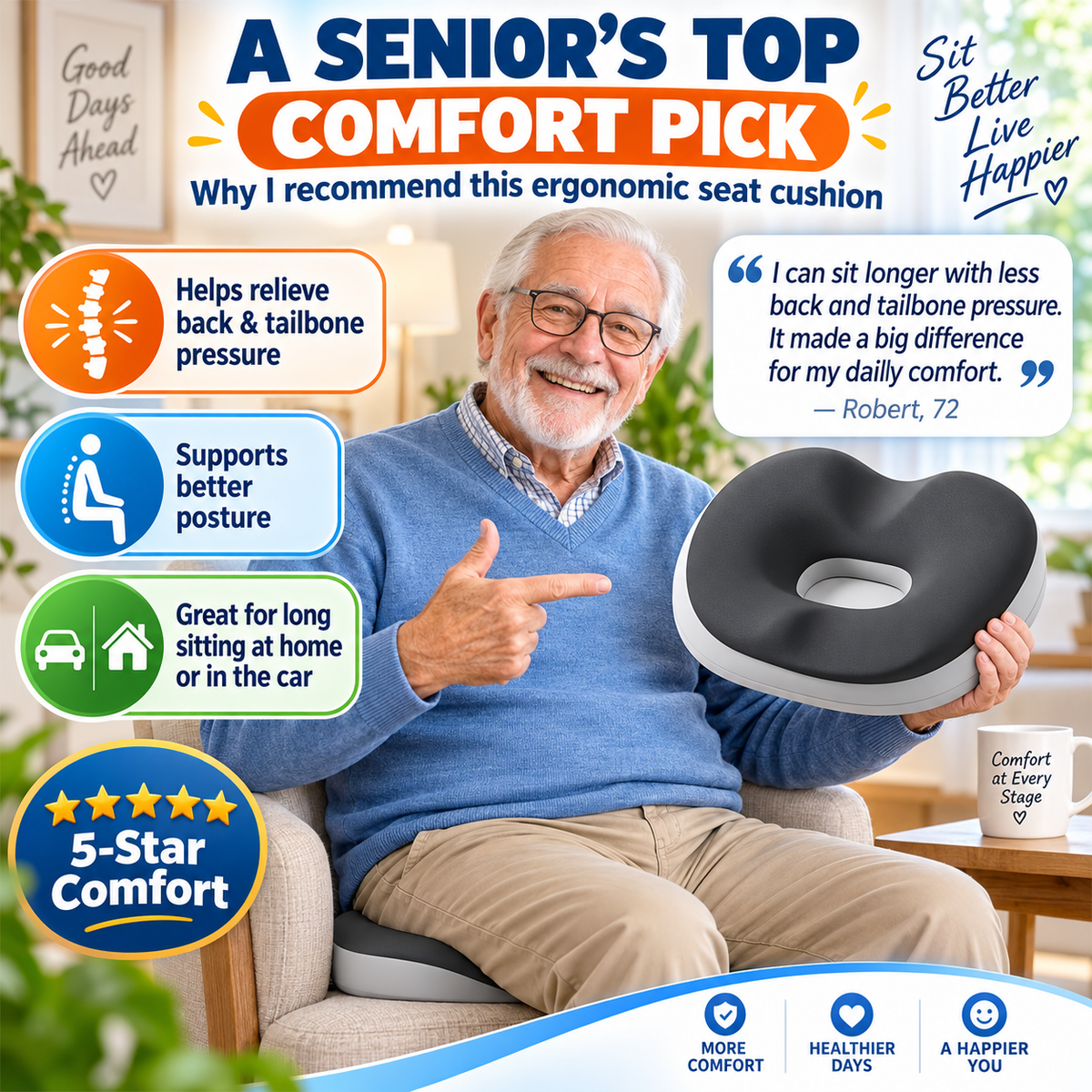 OrthoCloud Elite – Premium Ergonomic Seat Cushion