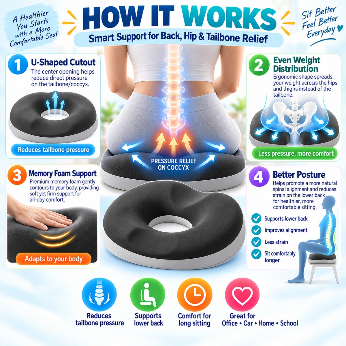 OrthoCloud Elite – Premium Ergonomic Seat Cushion